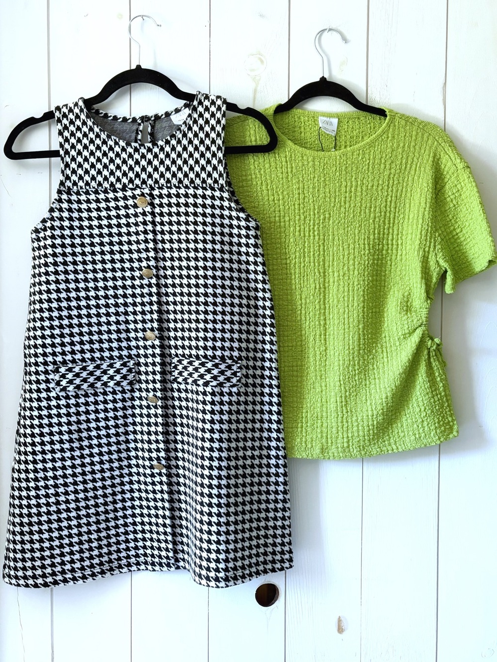 Zara Bundle Houndstooth Jumper Dress and Green Cut Outs Tee Size 13/14